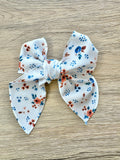 Blue and Brown Floral Hand Tied Bow
