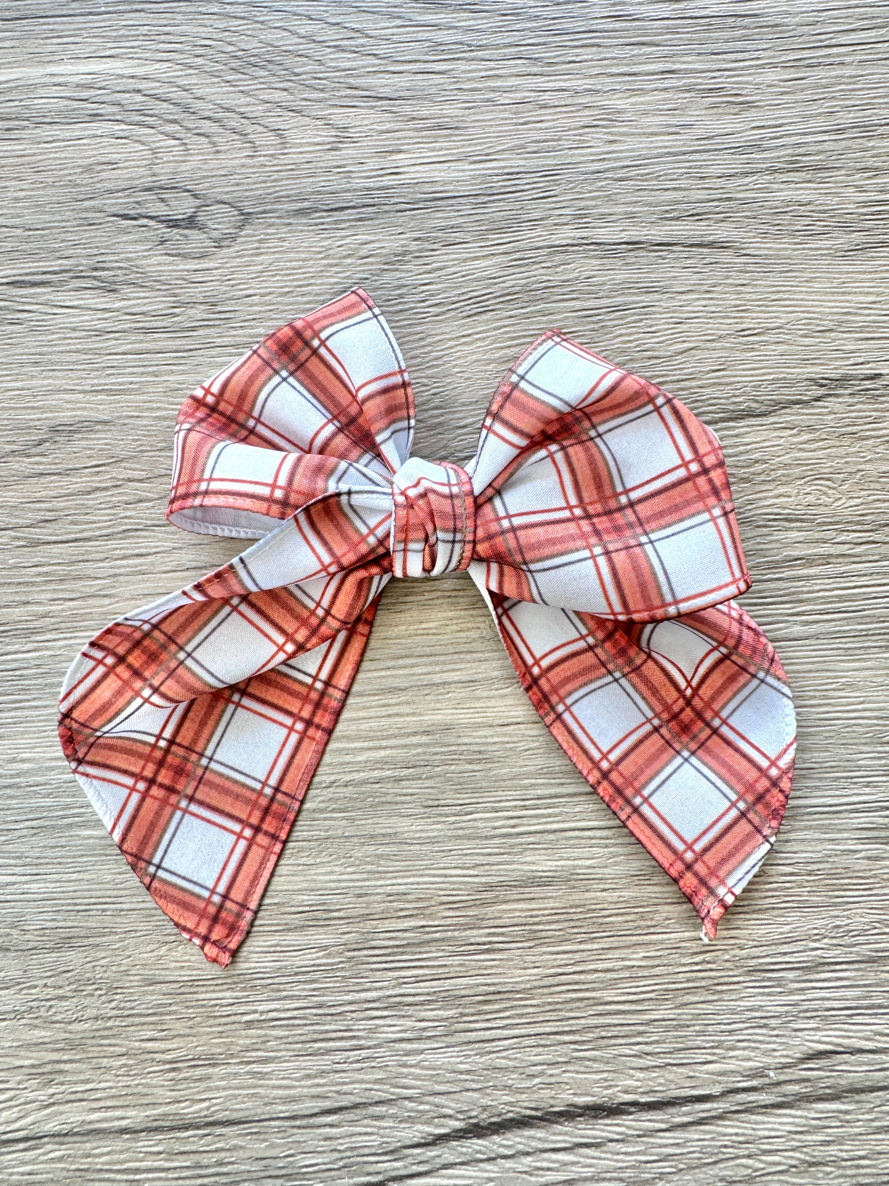 Orange and Cream Plaid Hand Tied Bow