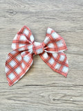 Orange and Cream Plaid XL Hand Tied Bow