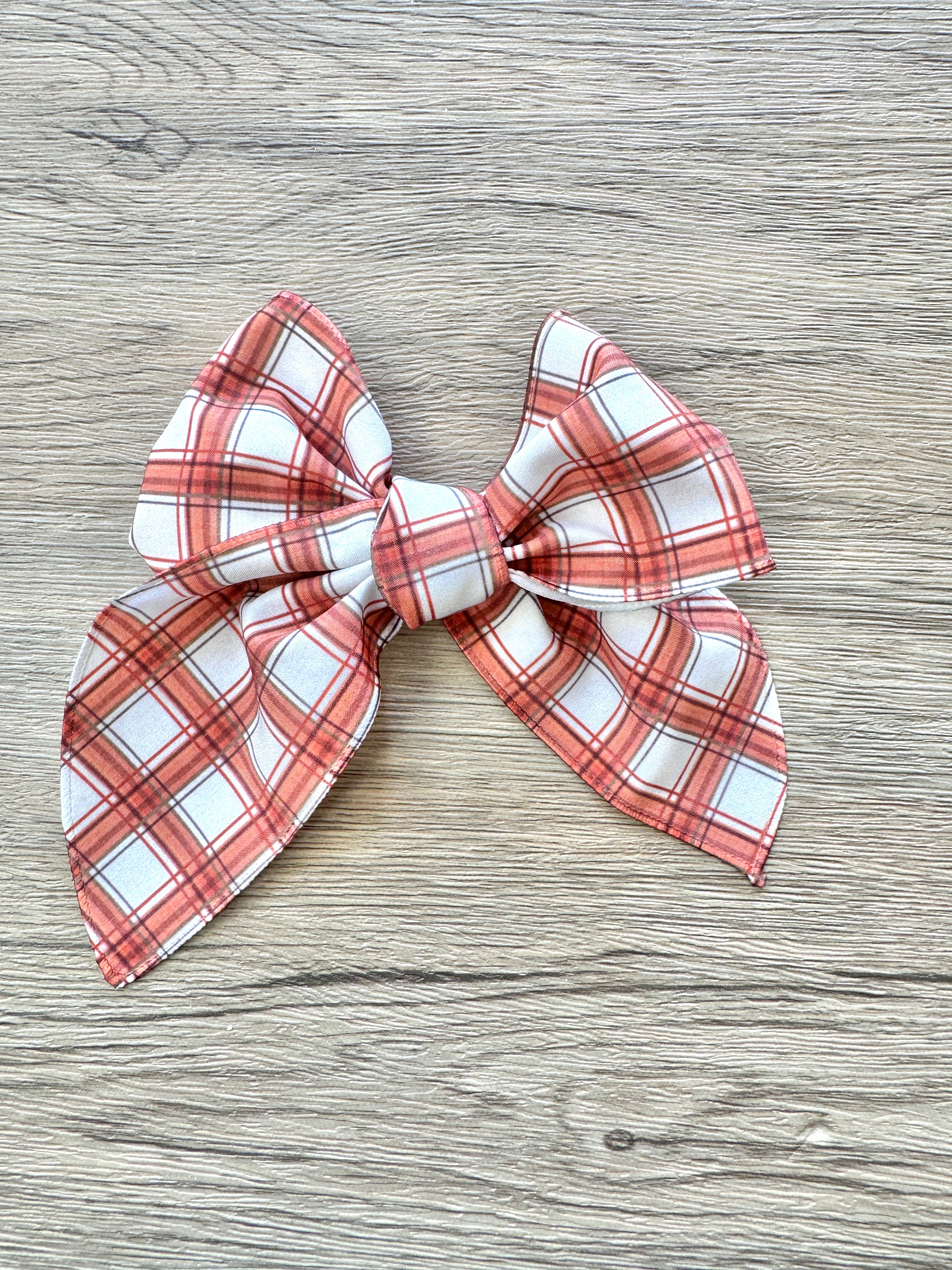 Orange and Cream Plaid XL Hand Tied Bow