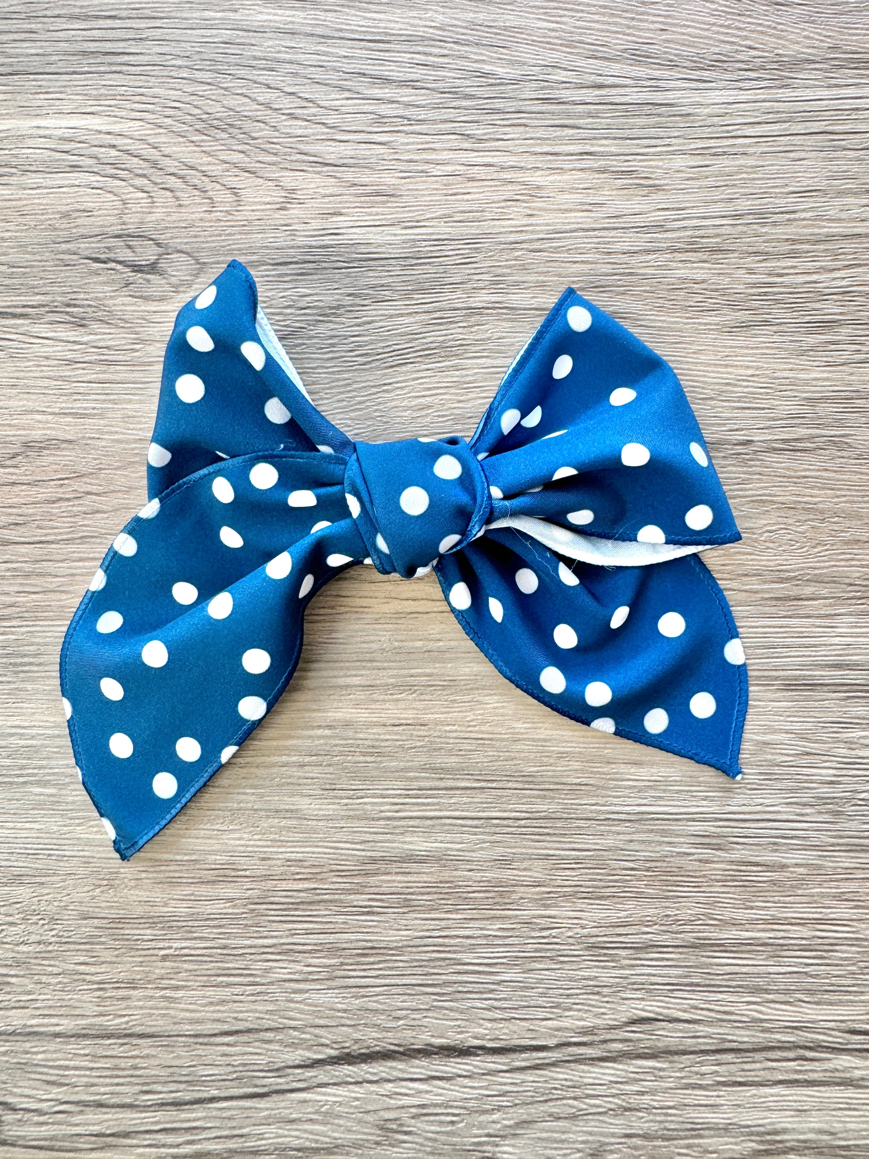 Navy with White Dots XL Hand Tied Bow