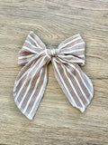 Brown Linen Stripe Hand Tied Bow