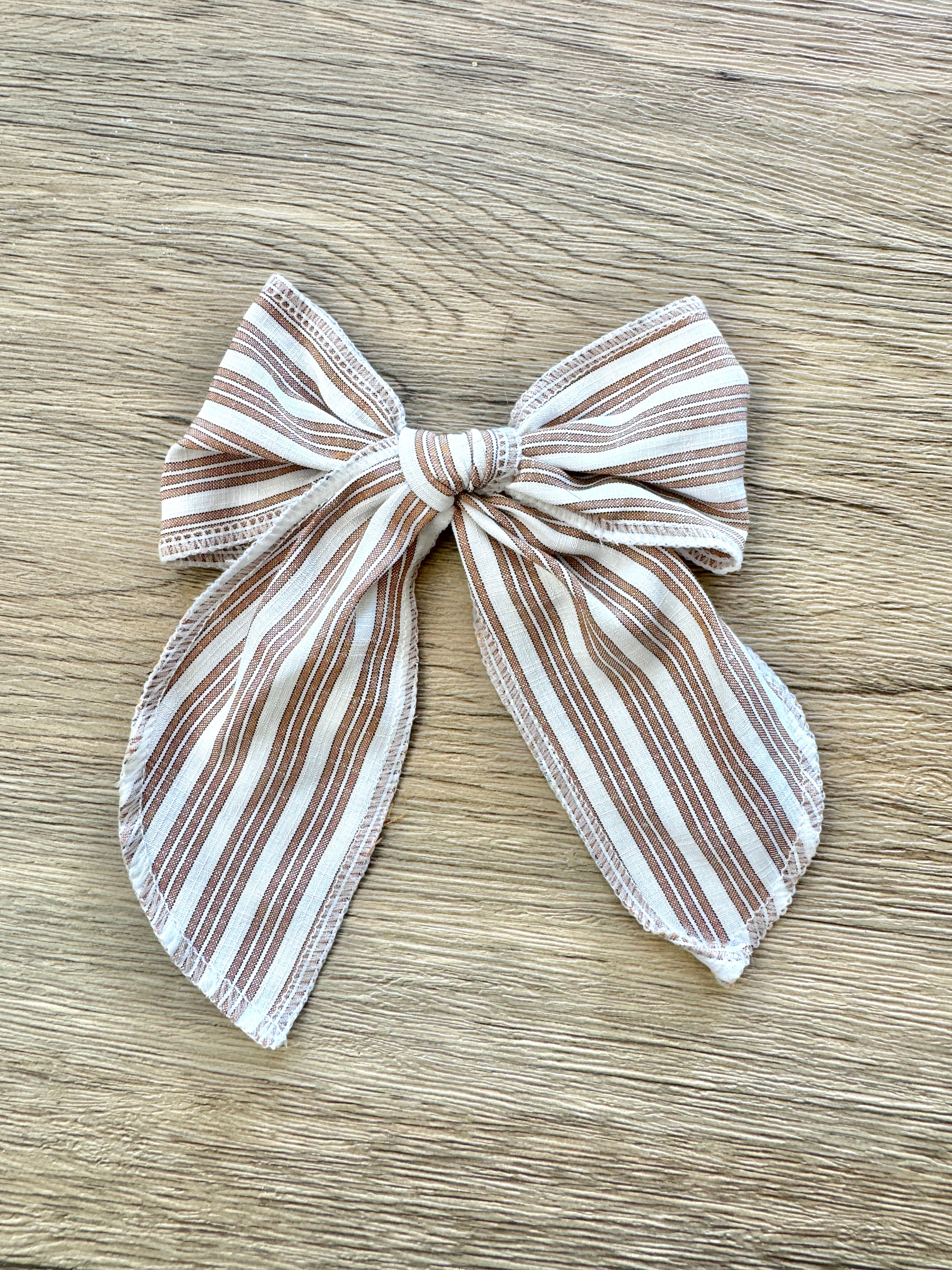 Brown Linen Stripe Hand Tied Bow