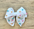 White Velvet Pearl Hand Tied Bow- Small