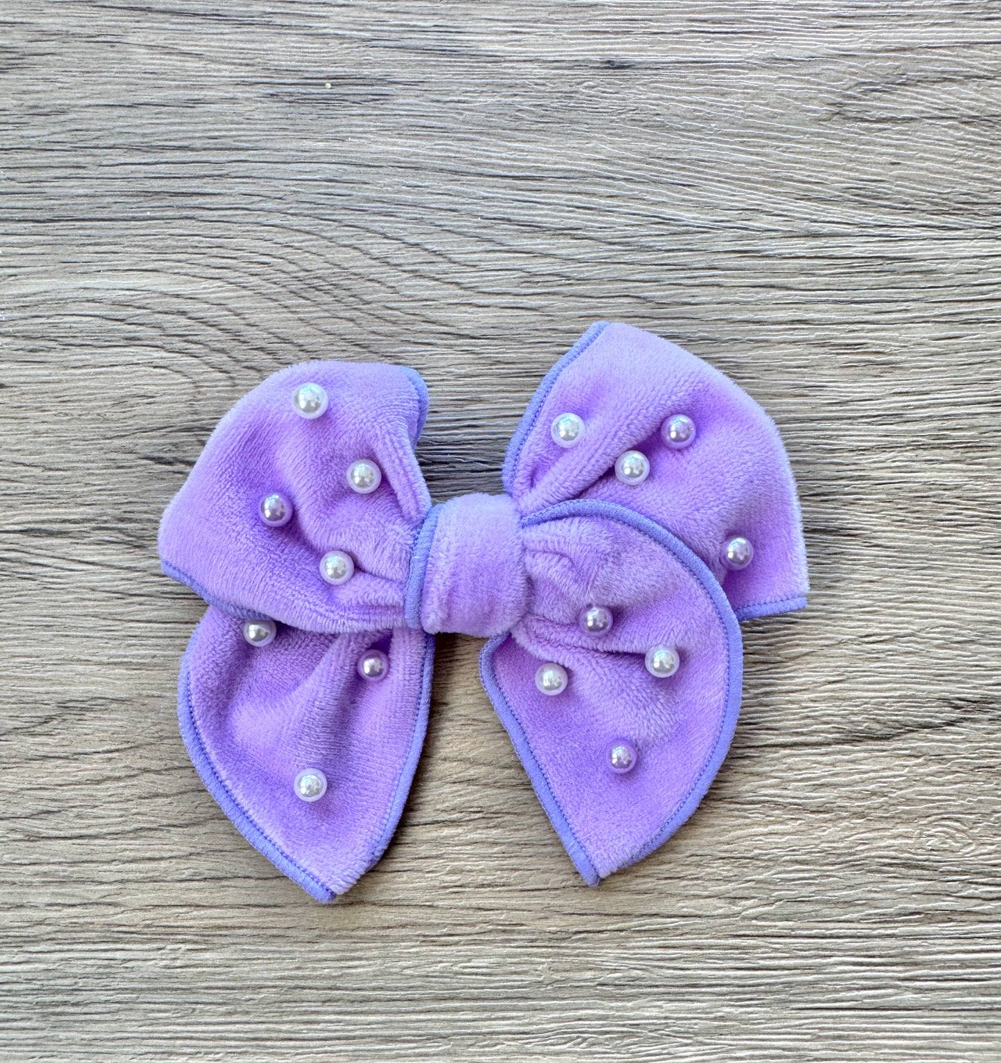 Lavender Velvet Pearl Hand Tied Bow- Small