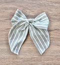 Sage Green Linen Stripe Hand Tied Bow