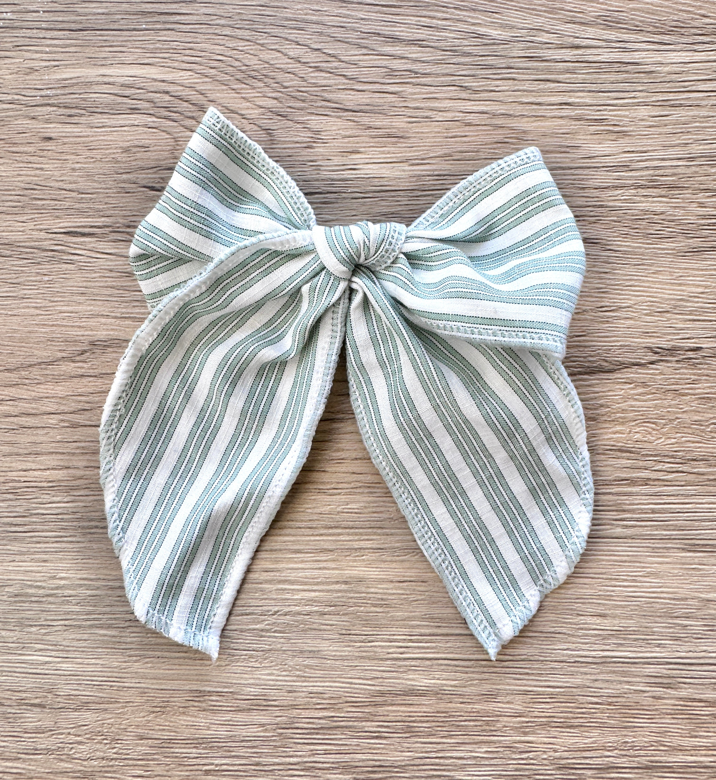 Sage Green Linen Stripe Hand Tied Bow