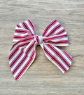 Dark Red Stripe Hand Tied Bow