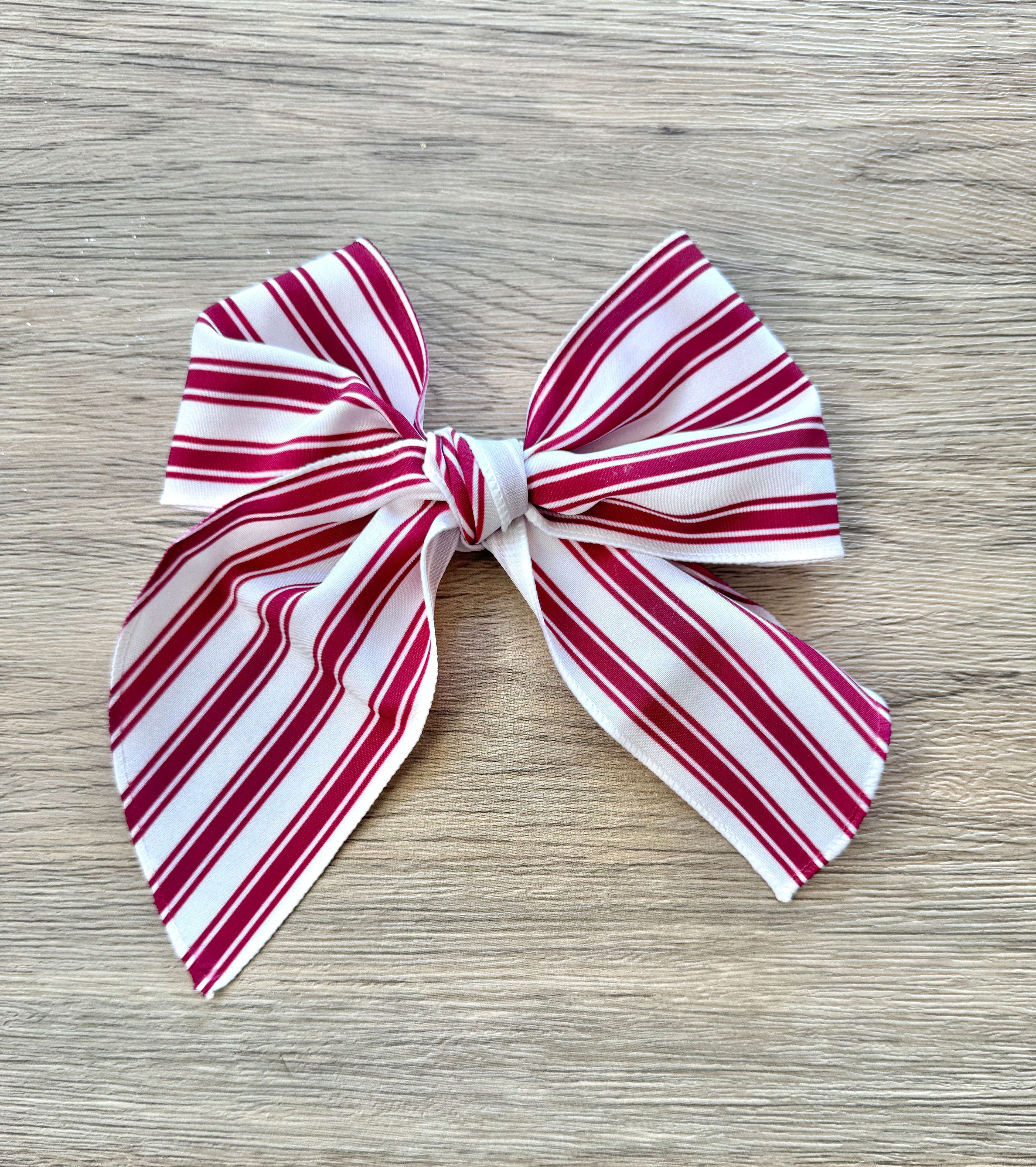 Dark Red Stripe Hand Tied Bow