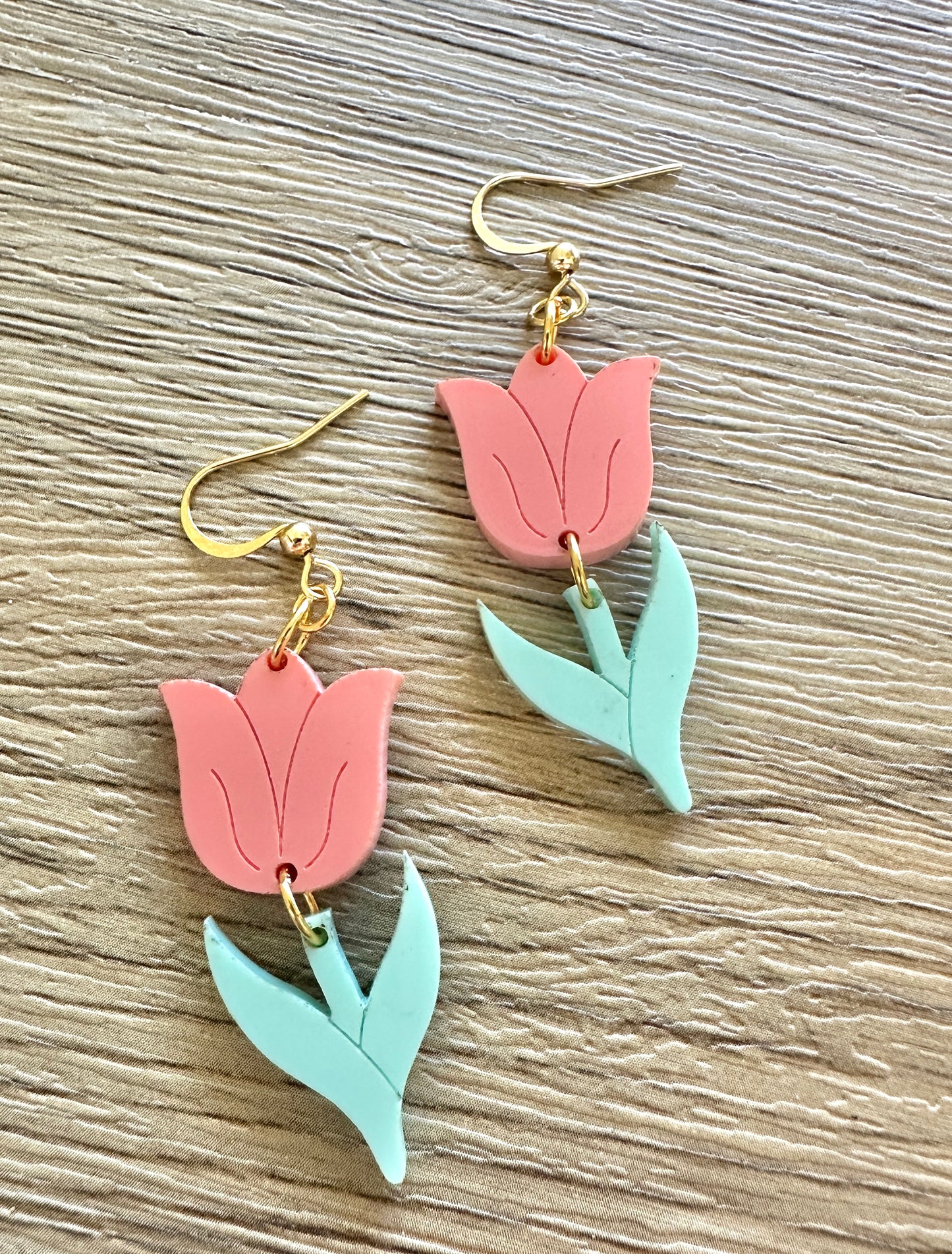 Coral and Mint Tulip Earrings