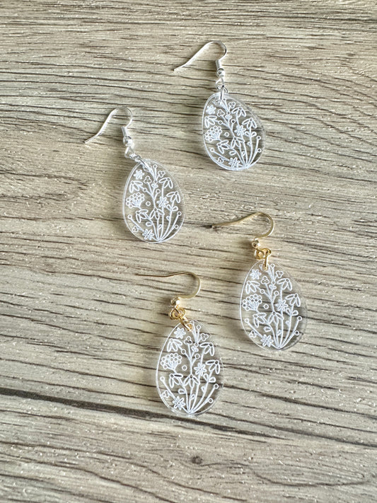 Teardrop Floral Engraved Earrings