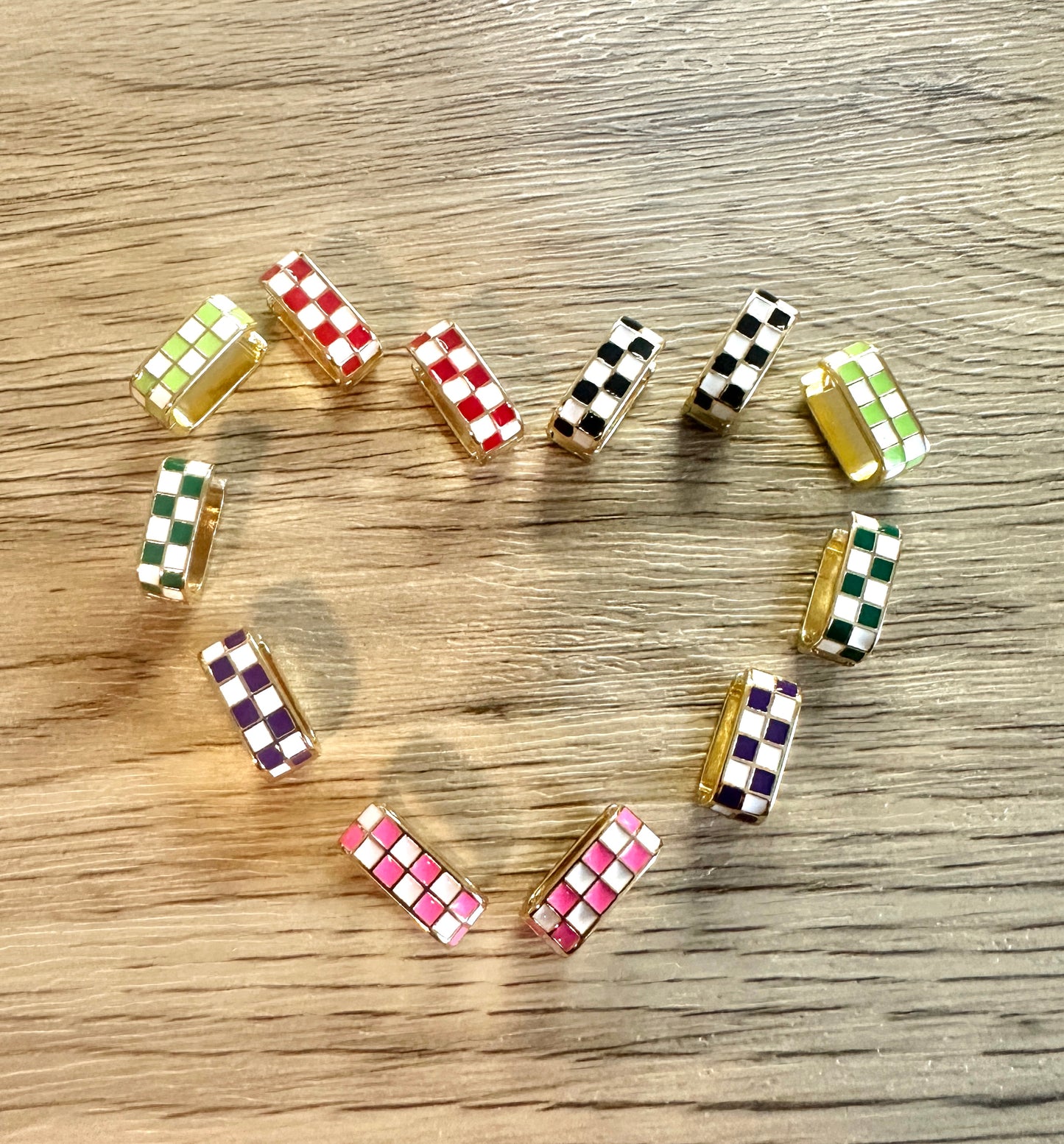 Checkered Oval Gold Filled Hoops- 6 colors