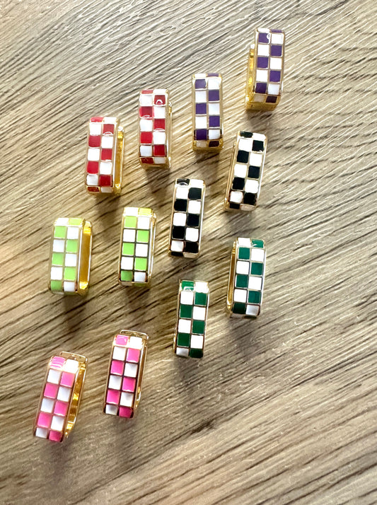 Checkered Oval Gold Filled Hoops- 6 colors
