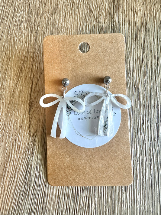 Pearl White Bow Silver Ball Stud Earrings