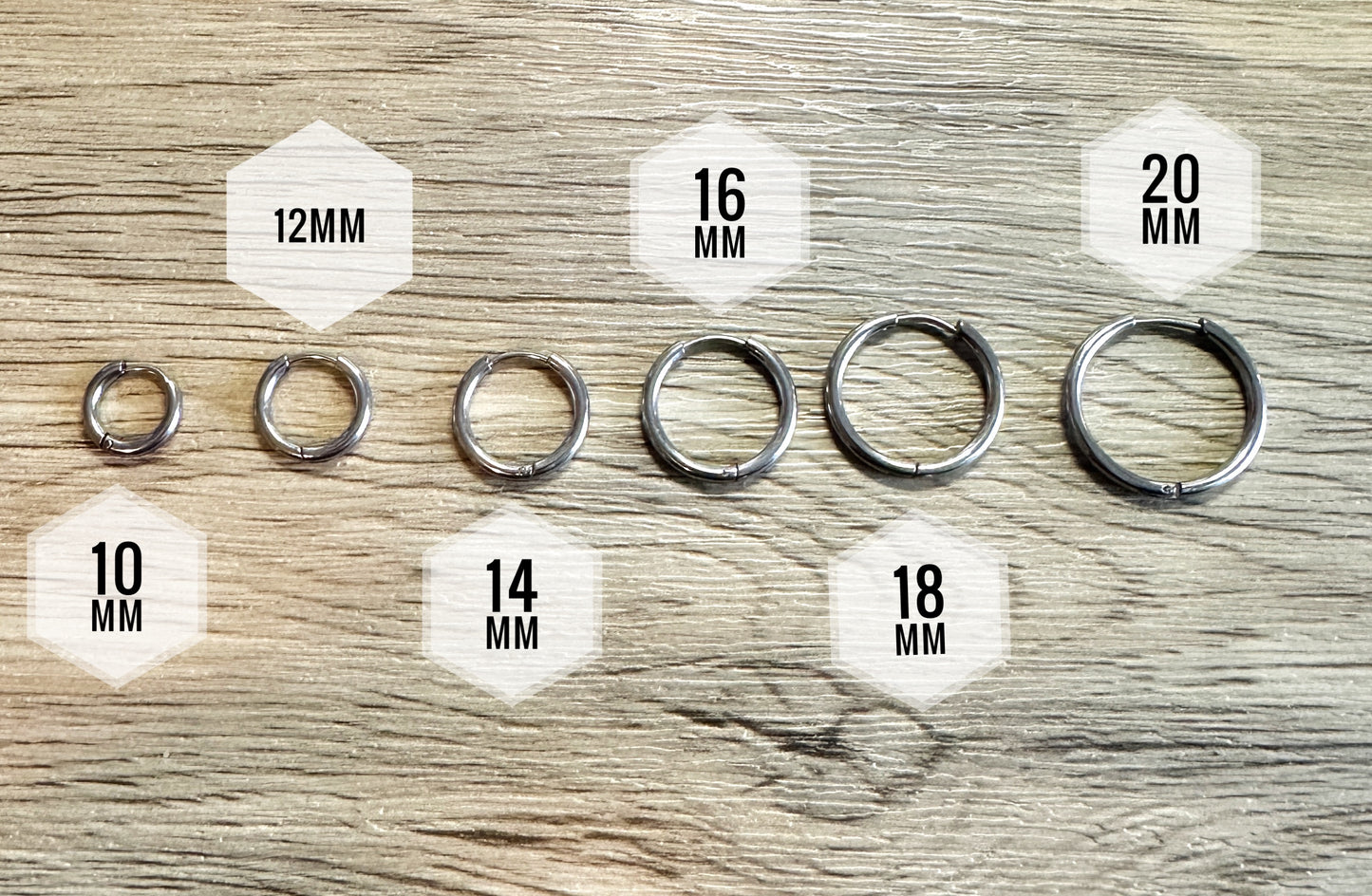 Simple Stainless Steel Silver Hoops- 6 sizes