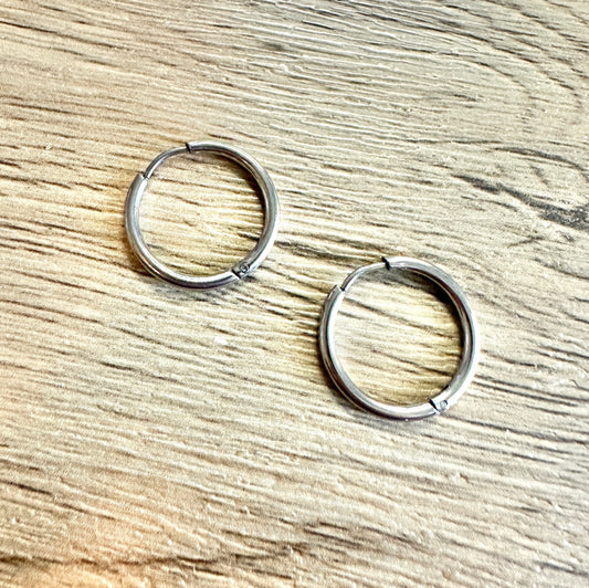 Simple Stainless Steel Silver Hoops- 6 sizes