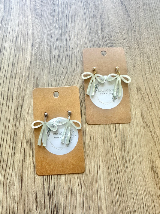 Mint Pearl Stud Bow Earrings