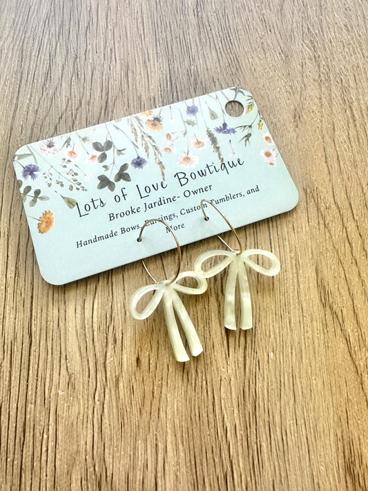 Mint Pearl Bow Hoop Earrings
