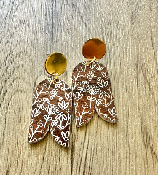 Wood look Split Arch Stud Drop Earrings