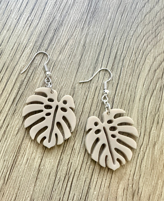Matte Latte Monstera Leaf Earrings