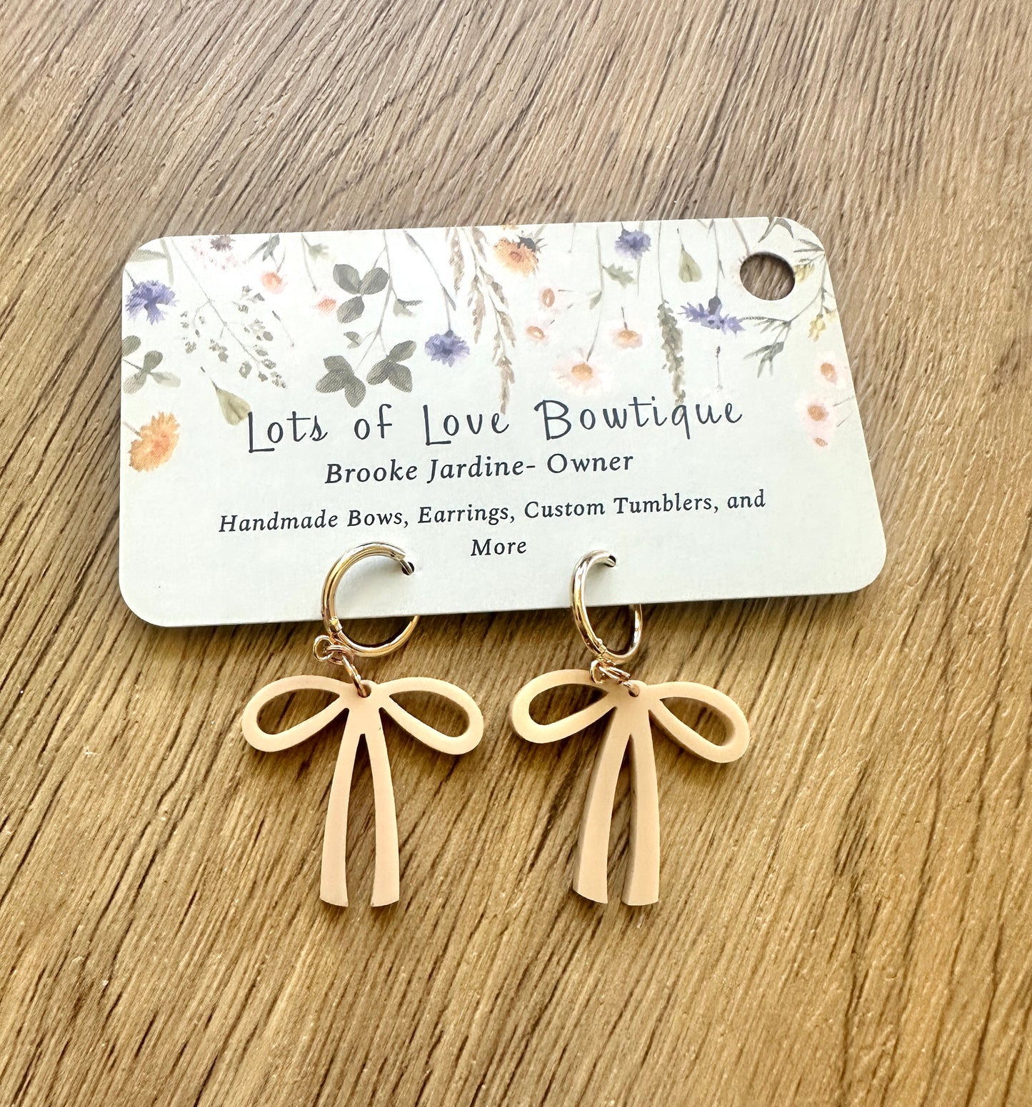 Matte Latte Gold Hoop Bow Earrings