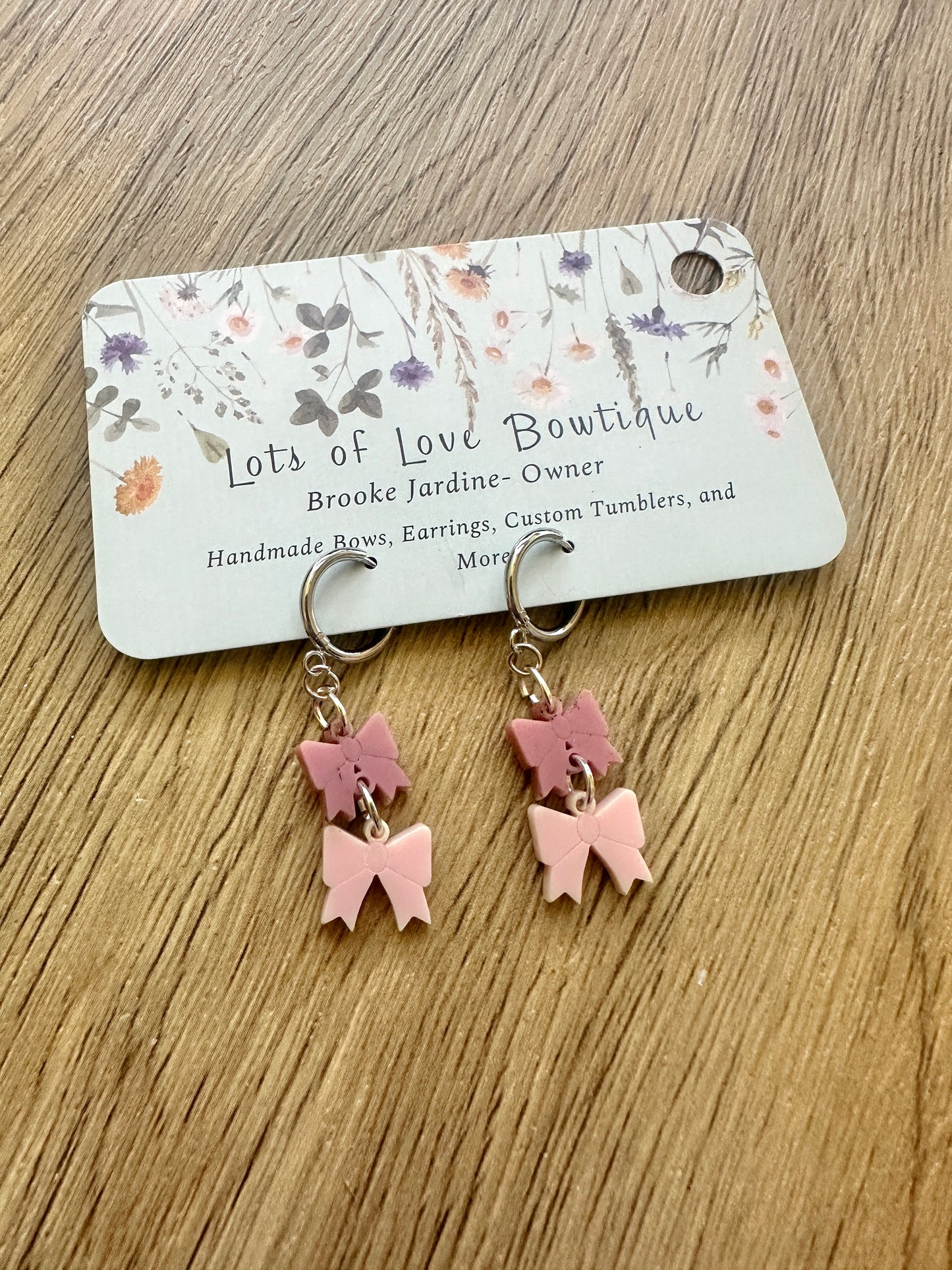 Berry and Light Pink Mini Bow Hoop Earrings