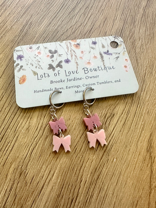 Berry and Light Pink Mini Bow Hoop Earrings