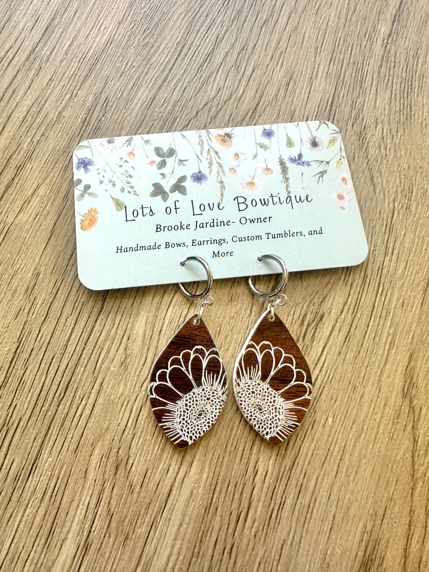 Wood look Sunflower Hoop Earrings