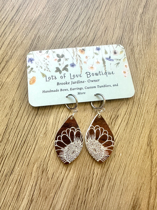 Wood look Sunflower Hoop Earrings