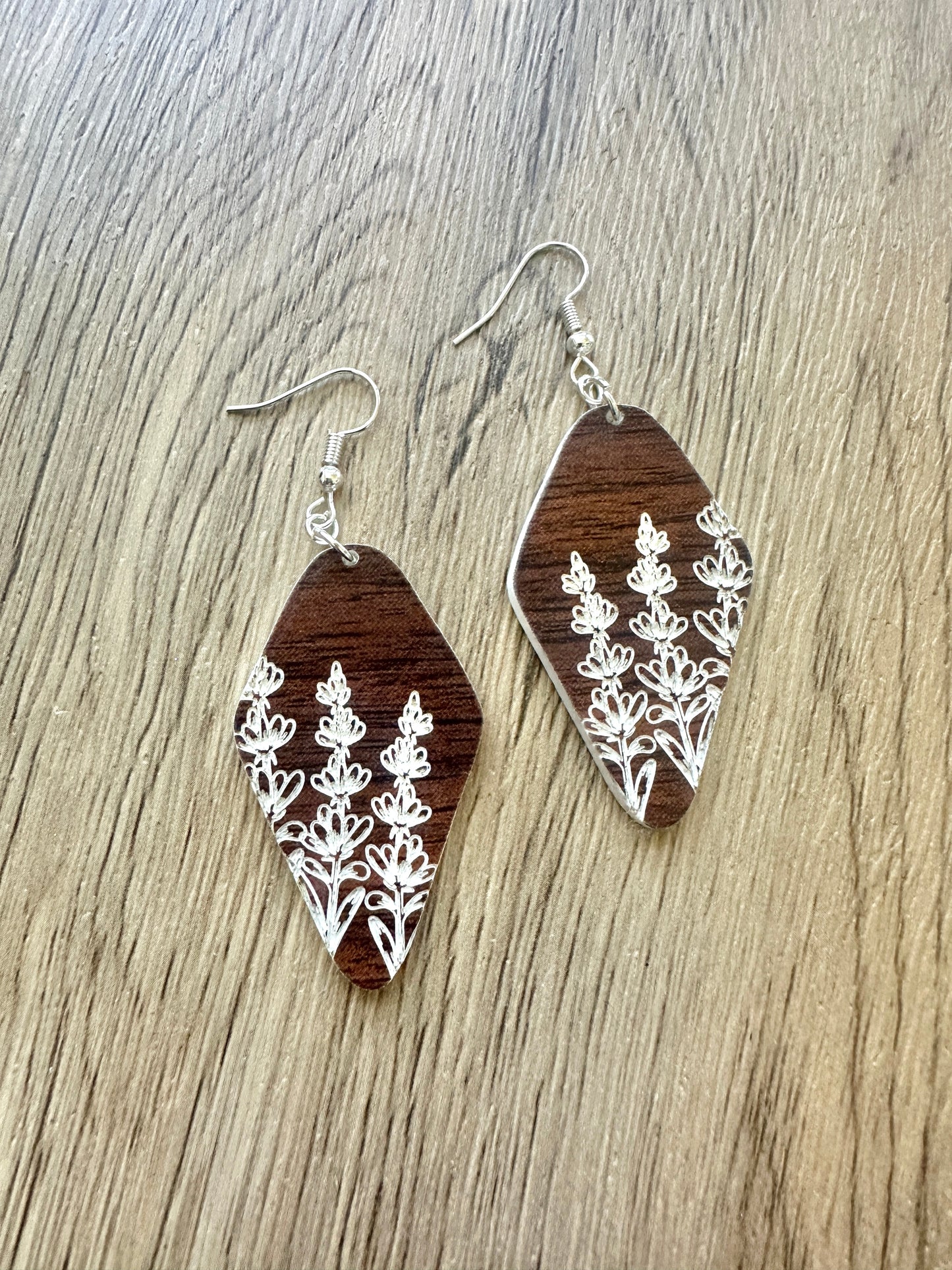 Wood look Diamond Wildflower Earrings