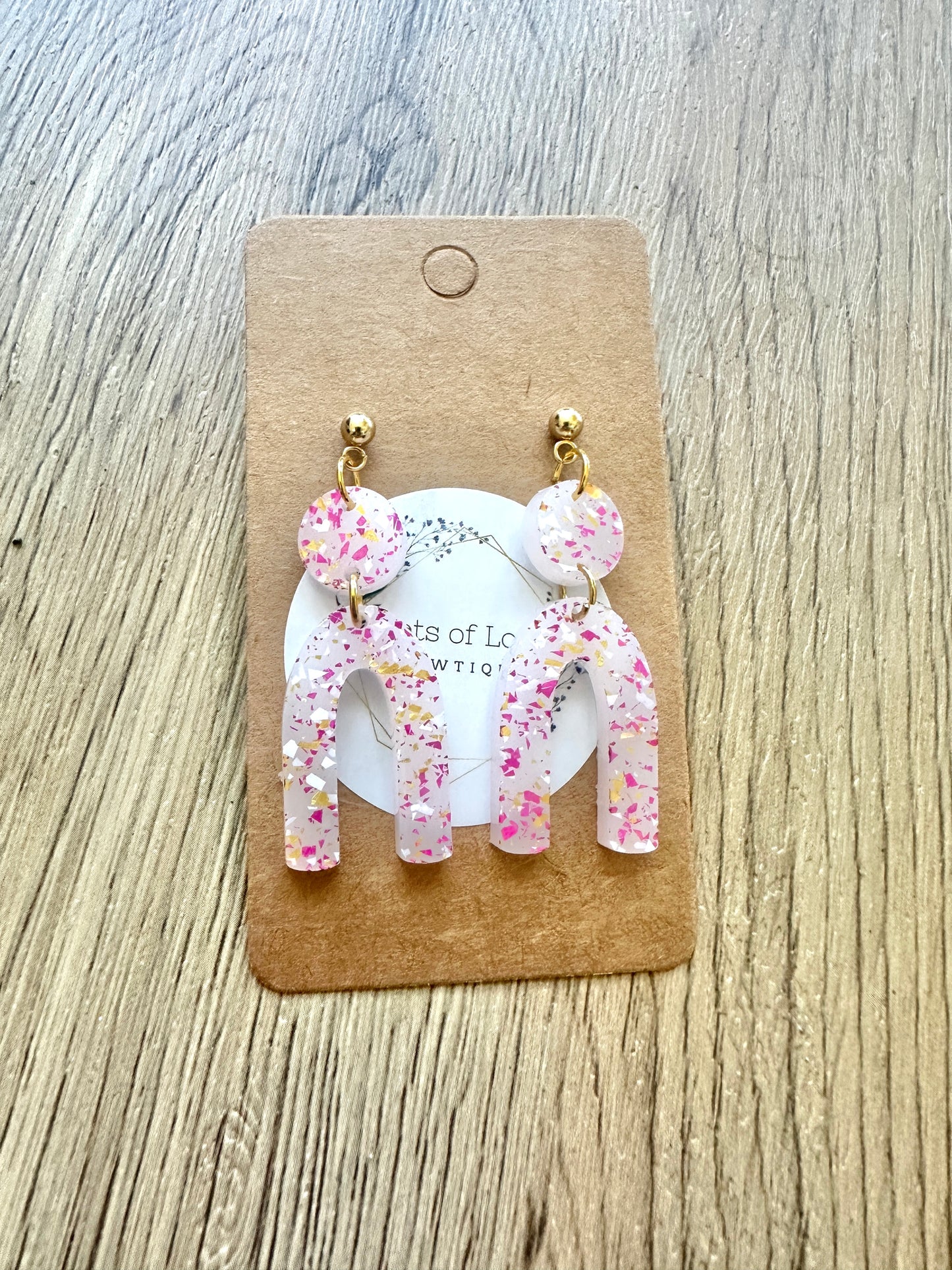 Pink and Gold Glitter Arch Stud Drop Earrings