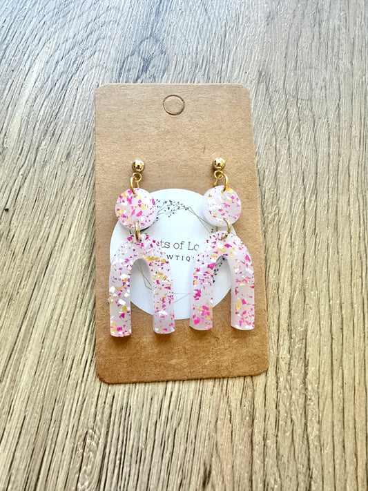 Pink and Gold Glitter Arch Stud Drop Earrings