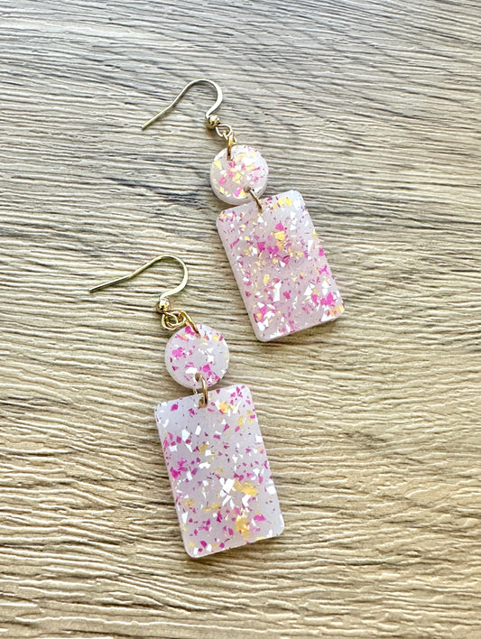 Pink and Gold Glitter Rectangle Earrings
