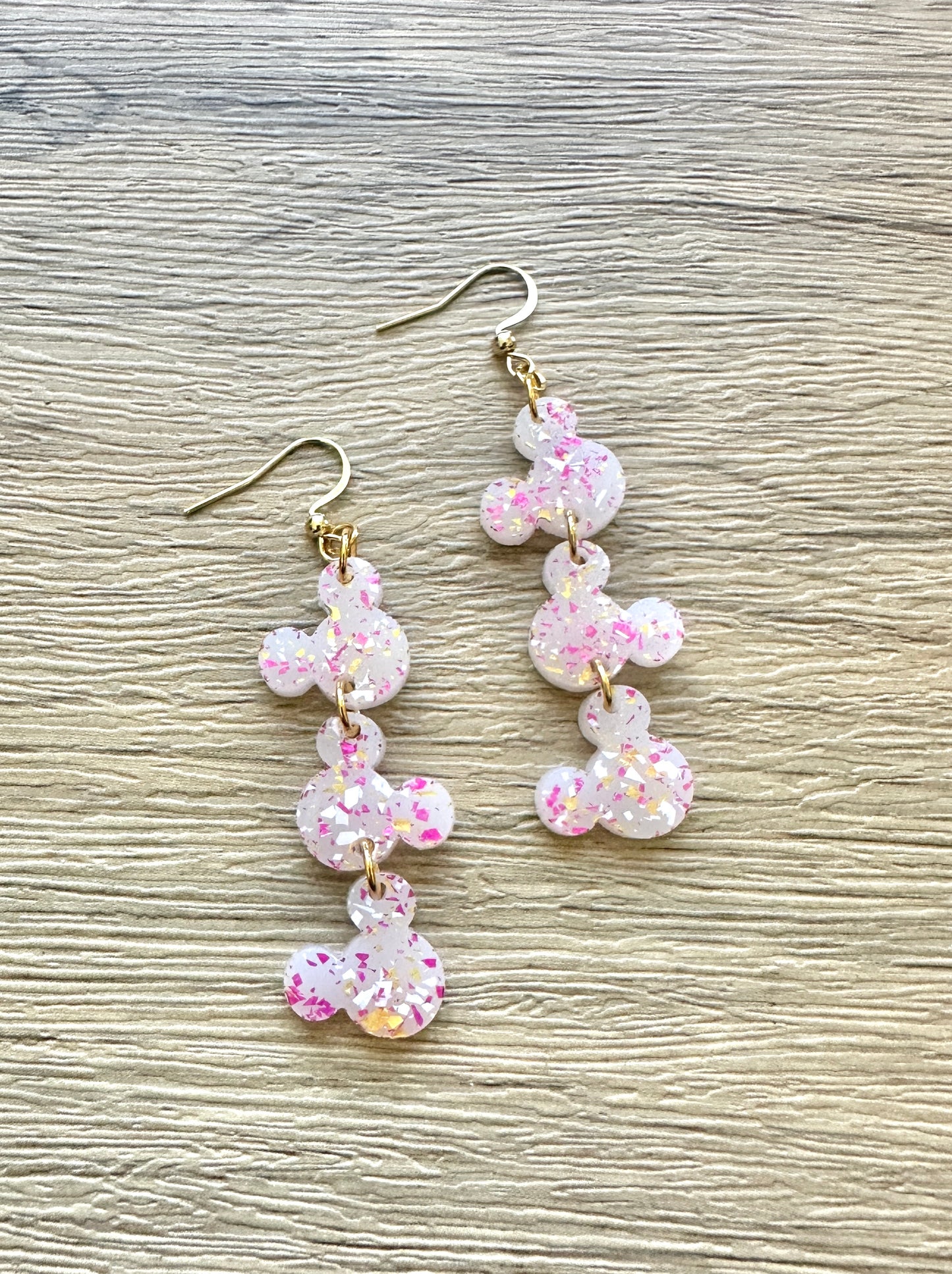 Pink and Gold Glitter Triple Mouse Earrings