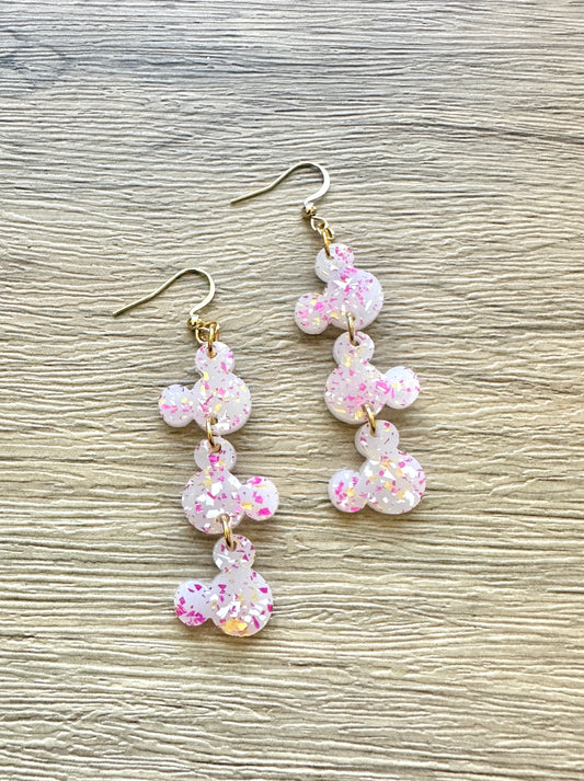 Pink and Gold Glitter Triple Mouse Earrings