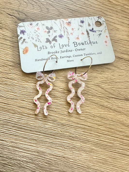 Pink and Gold Glitter Flowy Bow Hoop Earrings