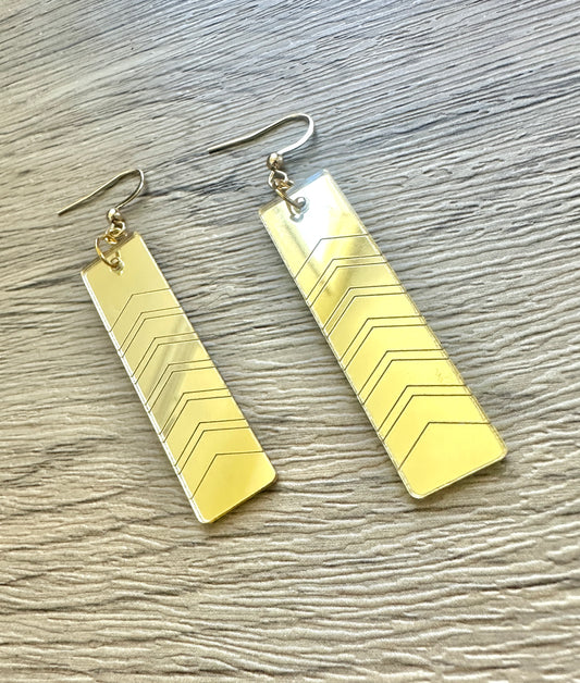 Gold Mirror Chevron Bar Earrings- Super lightweight