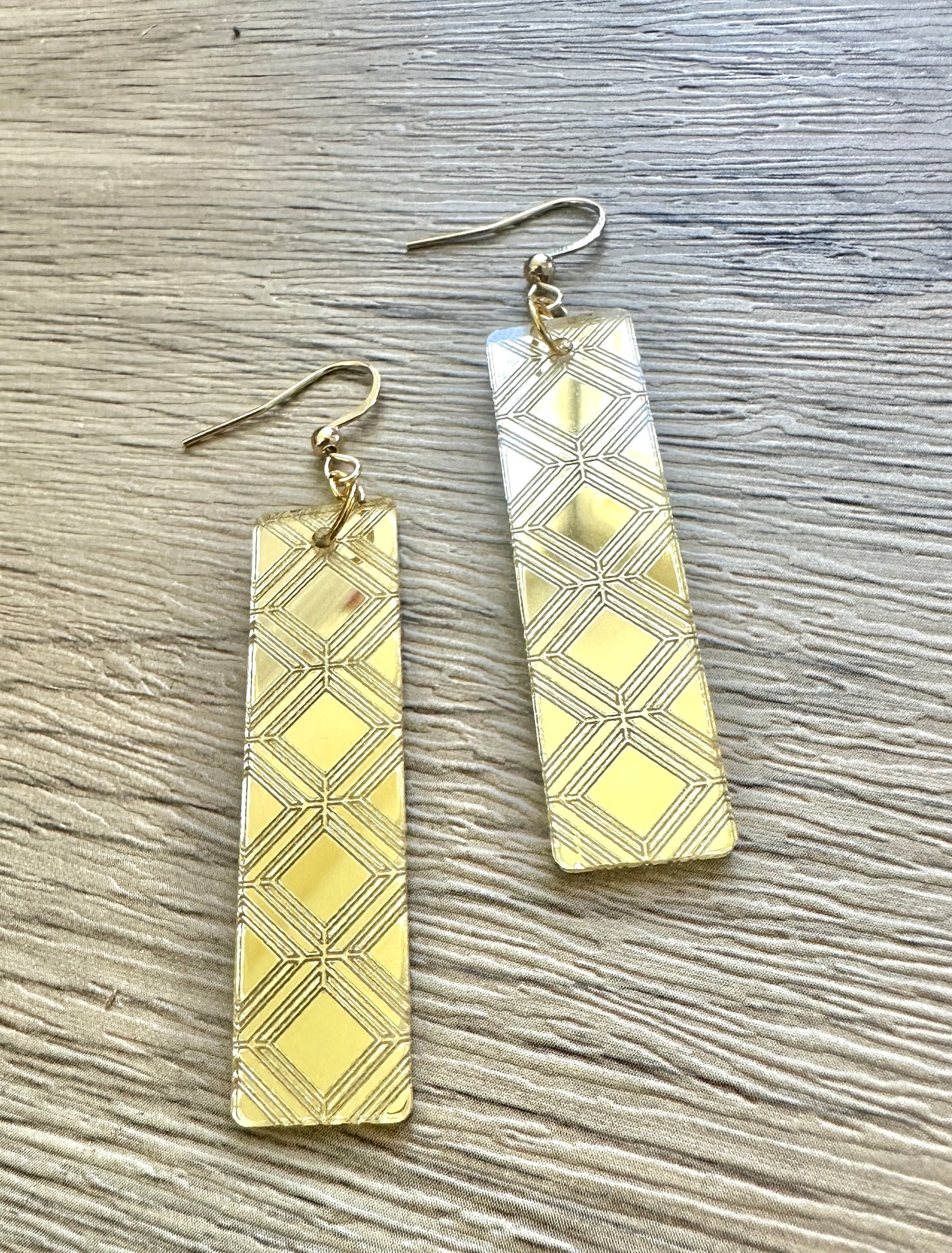 Gold Mirror Diamond Bar Earrings- Super lightweight