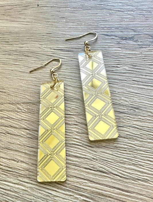 Gold Mirror Diamond Bar Earrings- Super lightweight