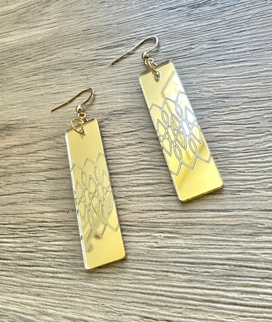Gold Mirror Geometric Bar Earrings- Super lightweight