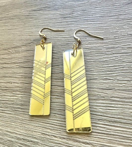 Gold Mirror Lines Bar Earrings- Super lightweight