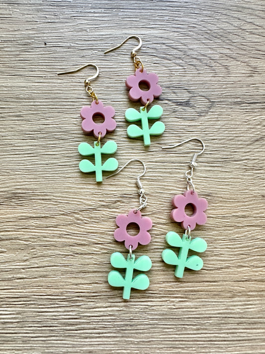 Matte Berry Daisy Earrings