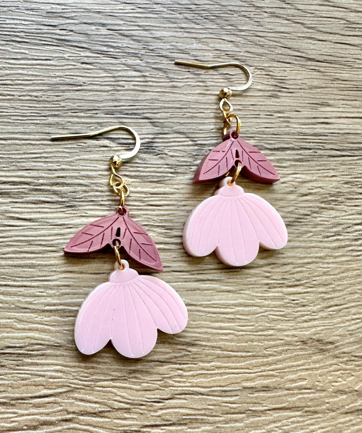 Light Pink and Metallic Berry Wildflower Earrings