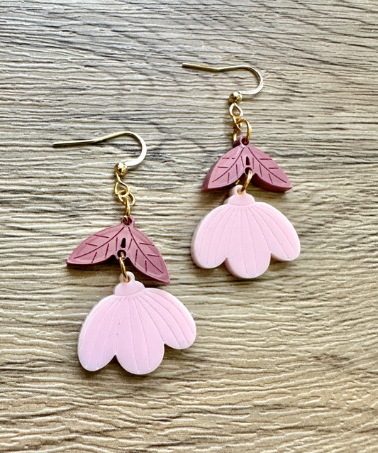 Light Pink and Metallic Berry Wildflower Earrings