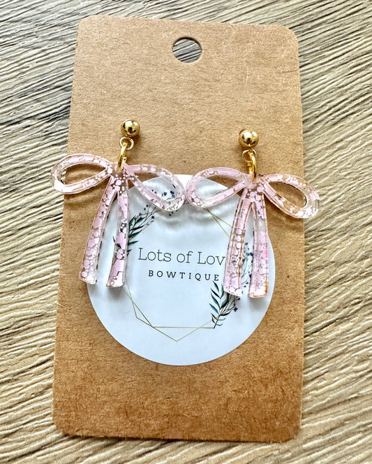 Light Pink Glitter Bow Stud Drop Earrings