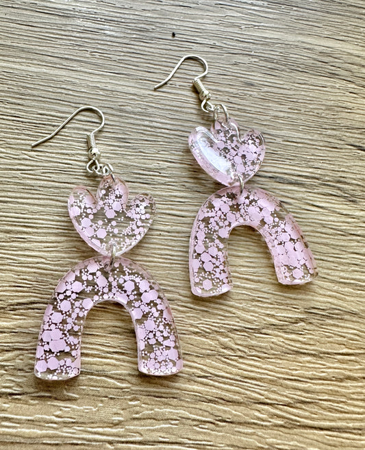 Light Pink Glitter Hollow Arch Earrings