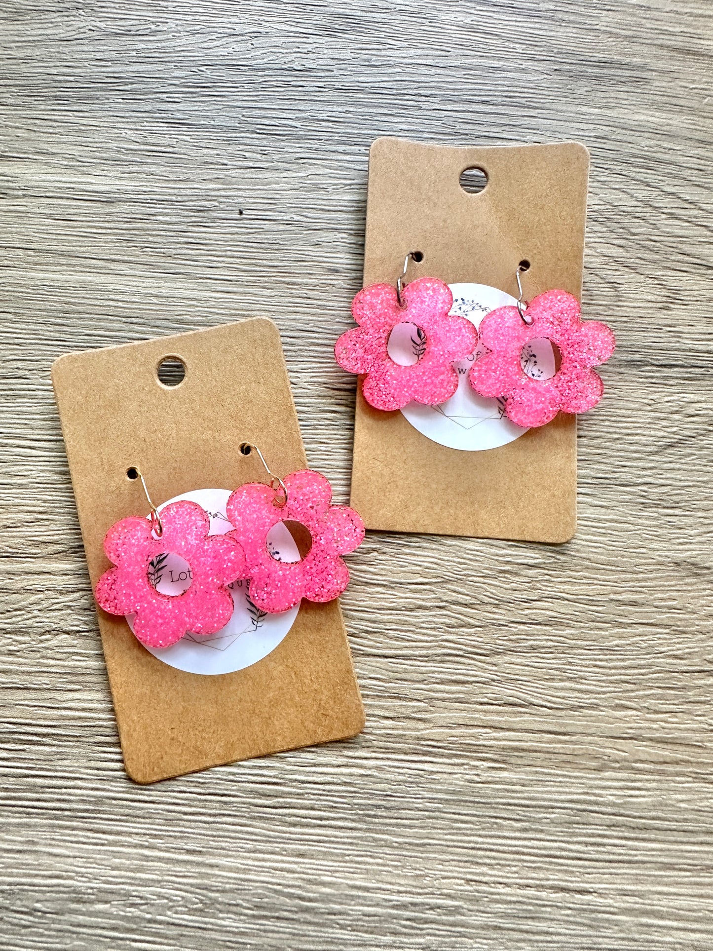 Neon Pink Glitter Daisy Earrings