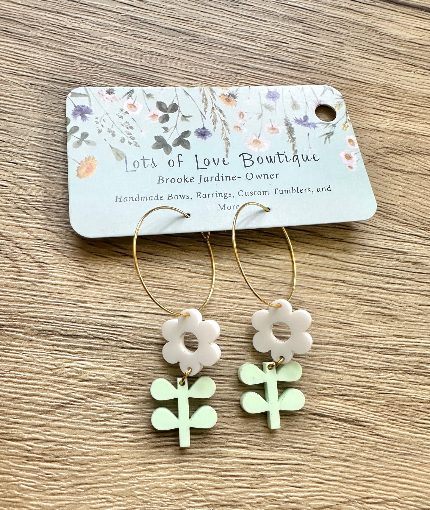 White Daisy Thin Hoop Earrings