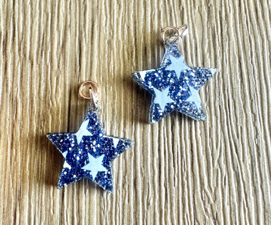Blue Stars Hoop Charms
