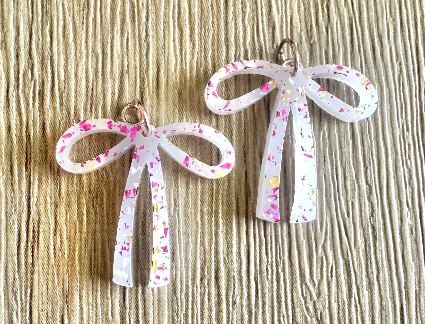 Pink and Gold Glitter Bow Hoop Charms